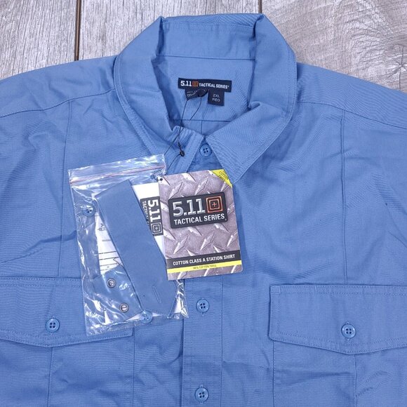 5.11 Tactical Shirt Mens XXL Blue Cotton Class A Station Short Sleeve Button Top - Picture 5 of 7